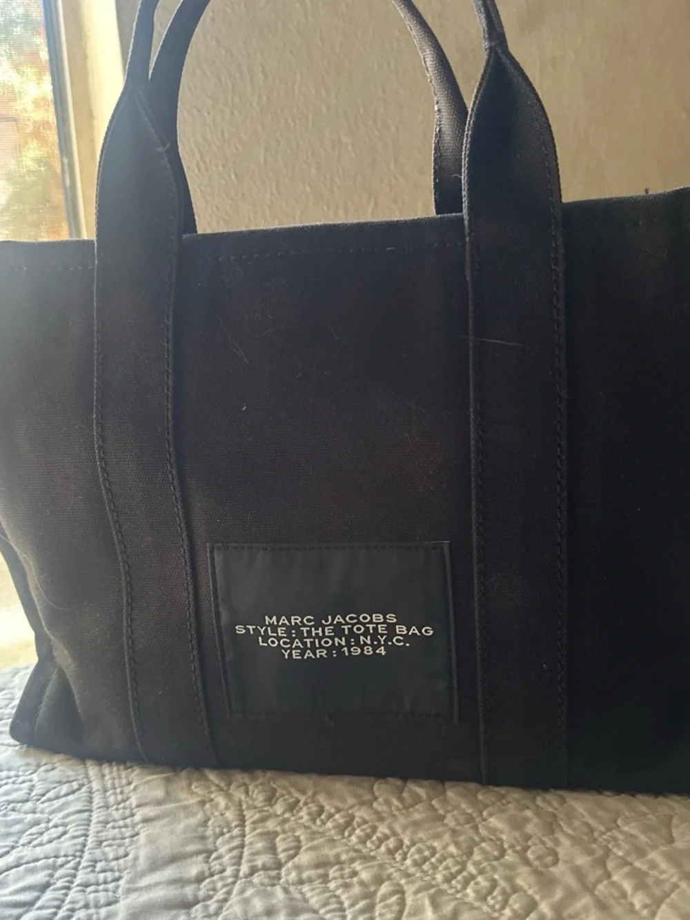 Marc Jacobs Black Canvas Tote Bag with White Logo